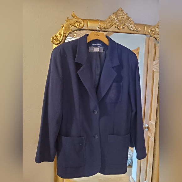 Vintage Liz Navy Blue Women's Wool Blazer - Picture 1 of 8